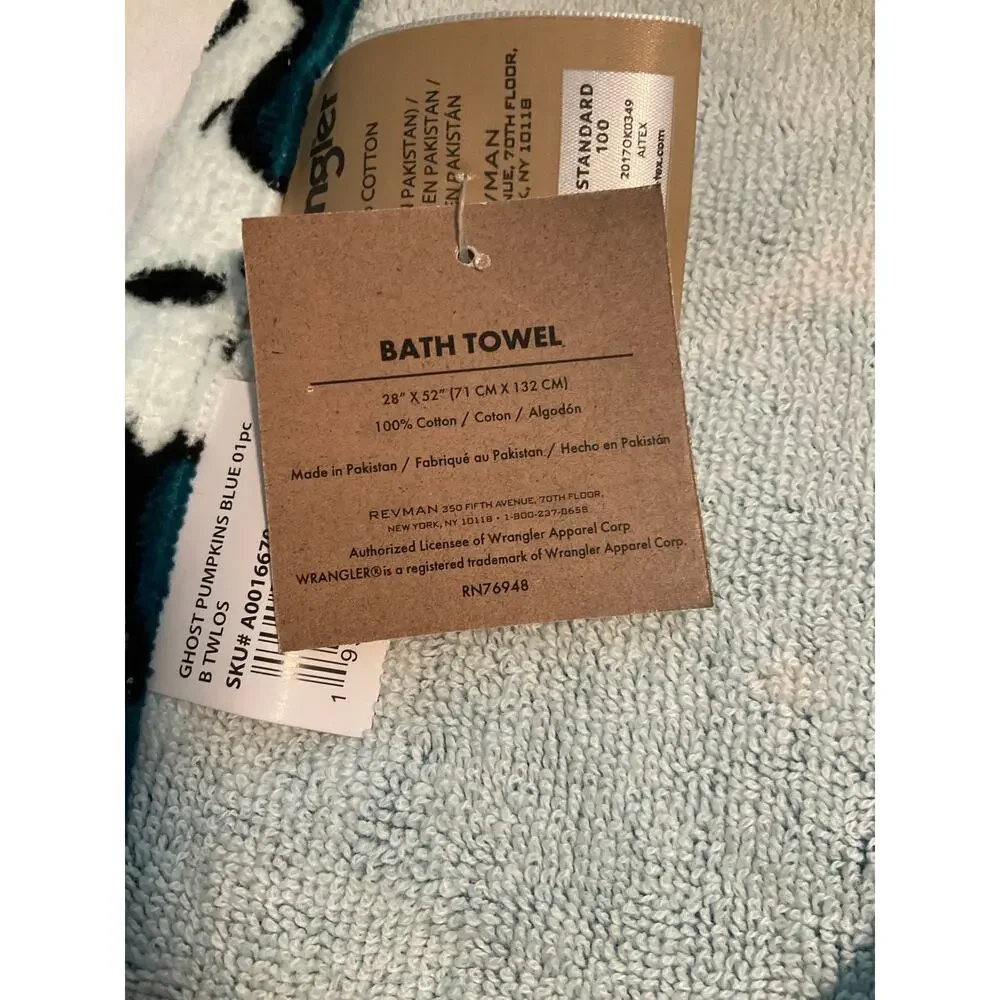 Wrangler Ghost Pumpkins Blue Bathroom Set-Shower Curtain,2 Bath & 2 Hand Towels
